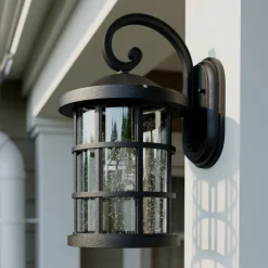 Lindby utendørs vegglampe Ankea, svart, høyde 37 cm, IP23, E27