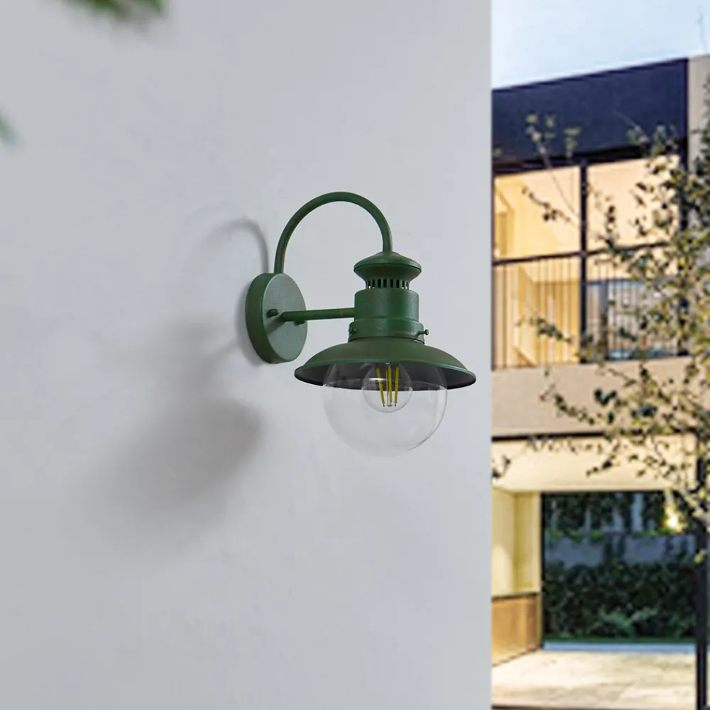 Lindby utendørs vegglampe Celinor, grønn, stål, Ø 15 cm Outlet