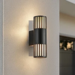 Lindby utendørs vegglampe Lurinda, 2 lyskilder, svart, Ø10cm| Terrassebelysning|Vegglamper Utendørs