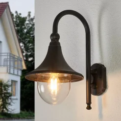 Lindby utendørs vegglampe Daphne, antikk svart, metall, E27| Terrassebelysning|Vegglamper Utendørs