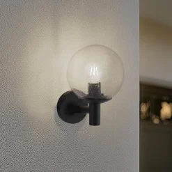 Lindby utendørs vegglampe Dangan, klart glass, Ø 20 cm| Terrassebelysning|Vegglamper Utendørs