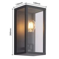 Lindby utendørs vegglampe Peldar, klar, 1 lyskilde, 26 cm, metall Hot
