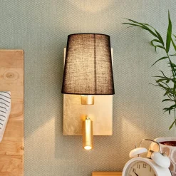 Lindby vegglampe Aiden, 30 cm, svart, gull, LED-leselampe| Vegglamper