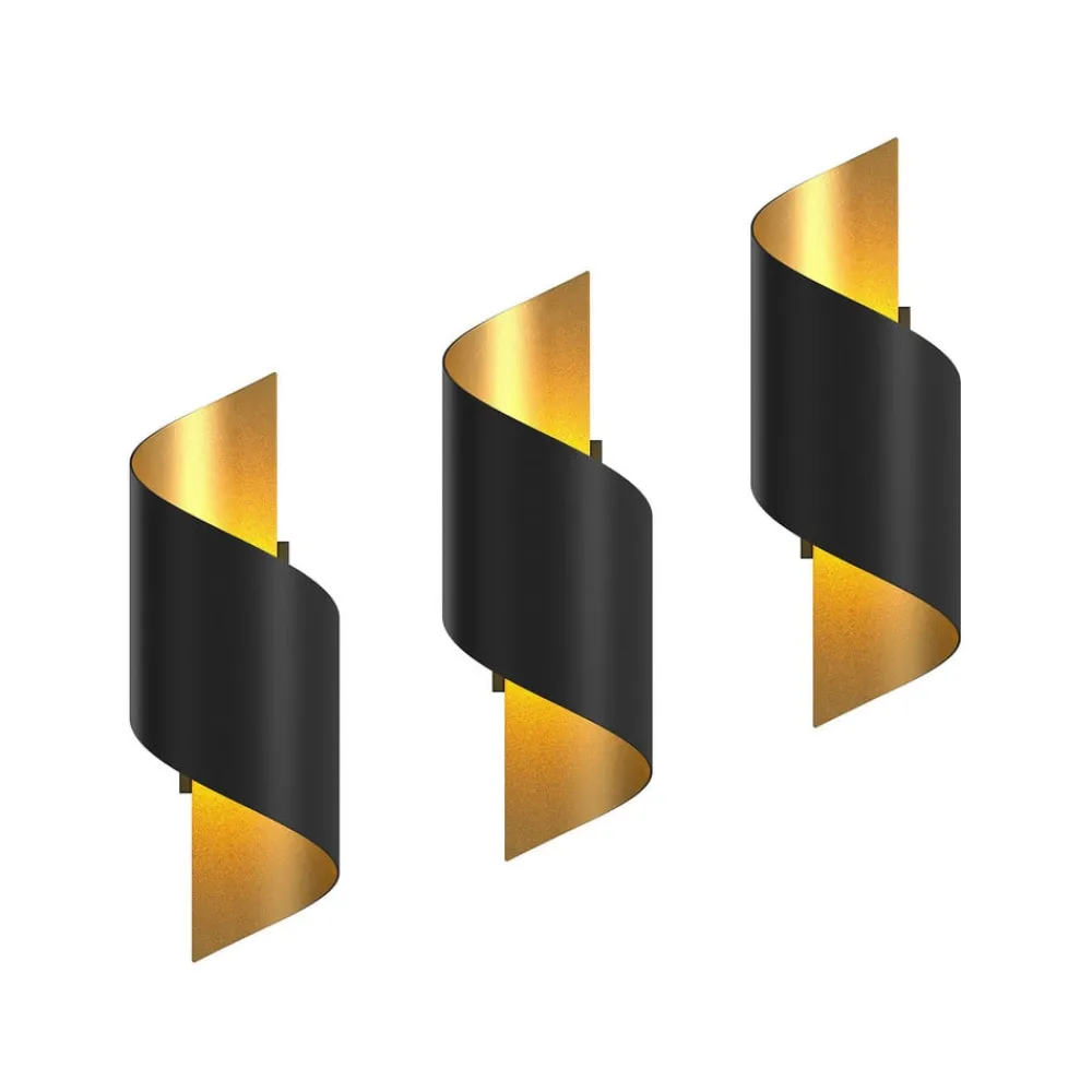 Lindby vegglampe Desirio, sett med 3 stk, svart, gullfarget, G9| Design- Og Hotellbelysning|Vegglamper