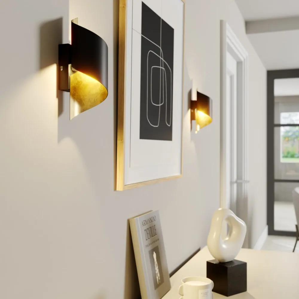Lindby vegglampe Desirio, sett med 3 stk, svart, gullfarget, G9| Design- Og Hotellbelysning|Vegglamper