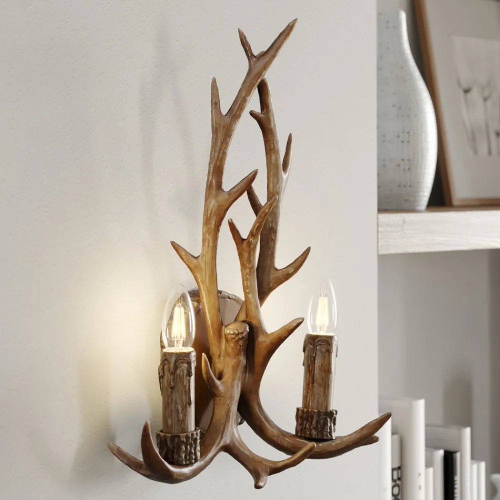 Lindby vegglampe Fibi, brun, gevir, 2 lyskilder, E14 Online