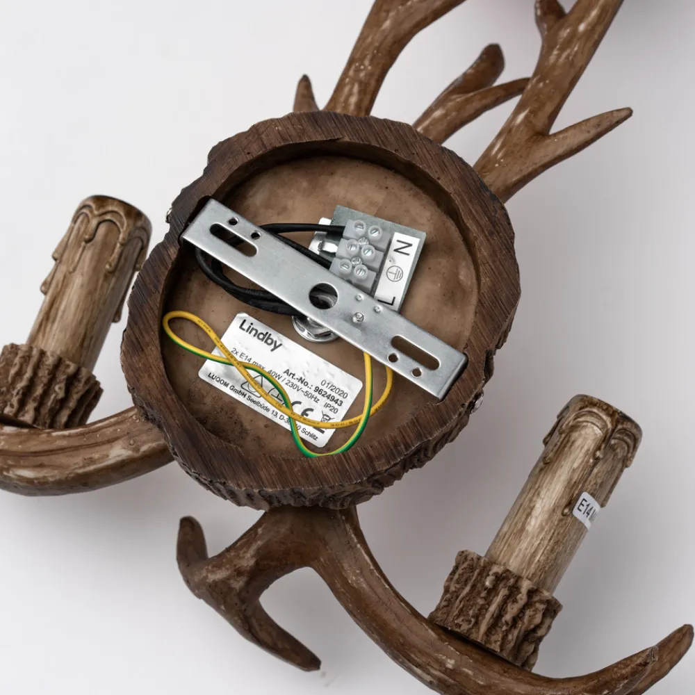 Lindby vegglampe Fibi, brun, gevir, 2 lyskilder, E14 Online