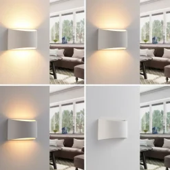 Lindby vegglampe Heiko, opp/ned, gips, hvit, høyde 12 cm Clearance