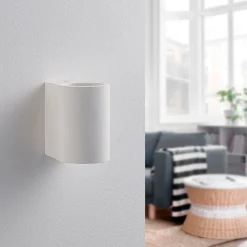 Lindby vegglampe Jannes, rund, hvit, gips, G9, lakkerbar New