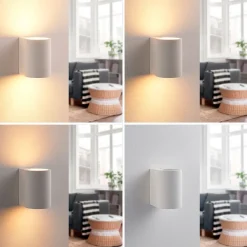 Lindby vegglampe Jannes, rund, hvit, gips, G9, lakkerbar New