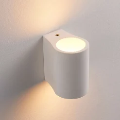 Lindby vegglampe Jannes, rund, hvit, gips, G9, lakkerbar New