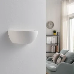 Lindby vegglampe Jimmy, hvit, gips, halvsirkelformet, 24 cm, E14| Design- Og Hotellbelysning