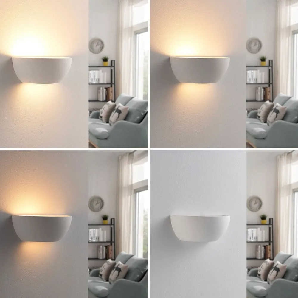 Lindby vegglampe Jimmy, hvit, gips, halvsirkelformet, 24 cm, E14| Design- Og Hotellbelysning