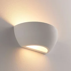 Lindby vegglampe Jimmy, hvit, gips, halvsirkelformet, 24 cm, E14| Design- Og Hotellbelysning