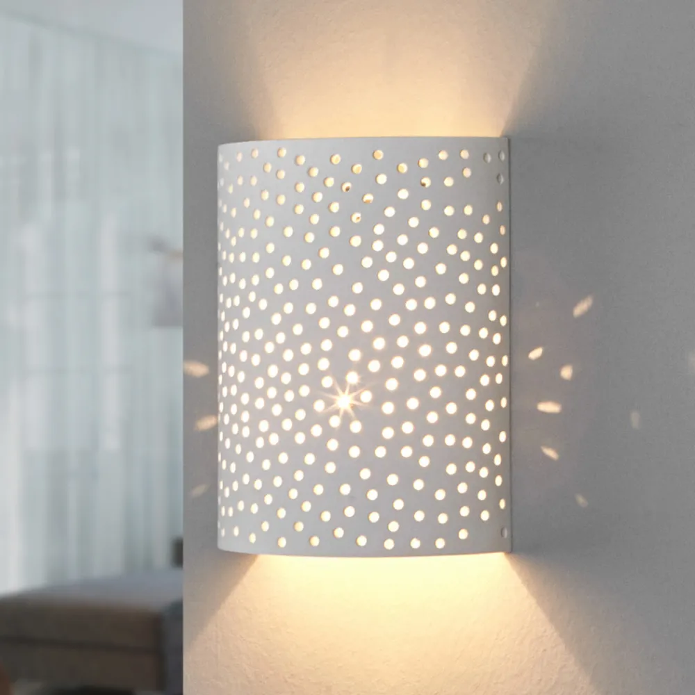 Lindby vegglampe Jiru, høyde 23 cm, hvit, halvsirkelformet, gips Outlet