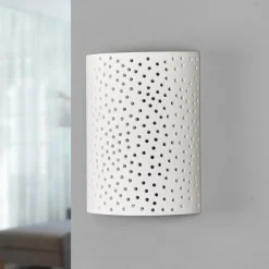 Lindby vegglampe Jiru, høyde 23 cm, hvit, halvsirkelformet, gips Outlet