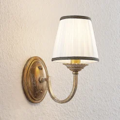 Lindby vegglampe Lumiel, krem/messing, tekstil, 27 cm New
