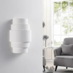 Lindby vegglampe Marit, høyde 30 cm, hvit, gips, E14| Design- Og Hotellbelysning