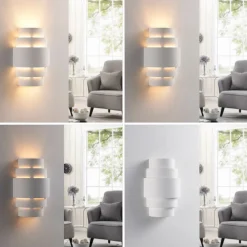 Lindby vegglampe Marit, høyde 30 cm, hvit, gips, E14| Design- Og Hotellbelysning