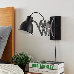 Lindby vegglampe Merle, svart, 60 cm, leselampe, uttrekkbar| Vegglamper