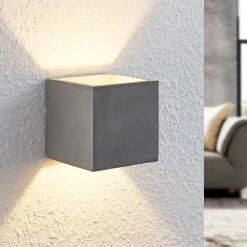 Lindby vegglampe Nellie, grå, betong, 11,5 cm bred Outlet