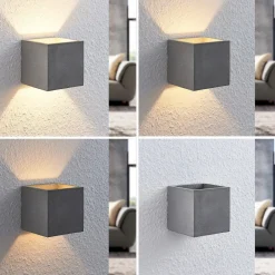 Lindby vegglampe Nellie, grå, betong, 11,5 cm bred Outlet