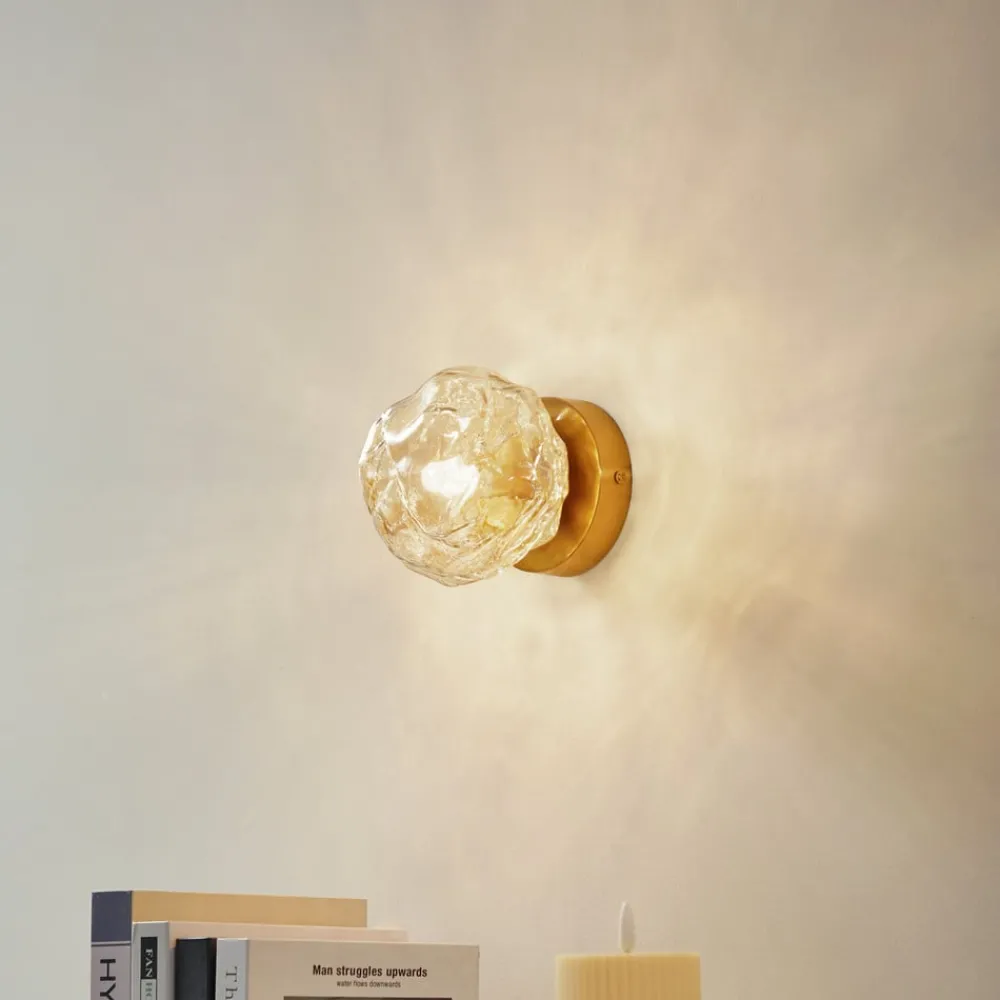 Lindby vegglampe Piatra, rav/messing, glass, Ø 16 cm, G9| Vegglamper