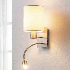 Lindby vegglampe Shajan, 29 cm, tekstil, E27, LED-leselampe