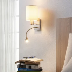 Lindby vegglampe Shajan, 29 cm, tekstil, E27, LED-leselampe
