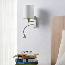 Lindby vegglampe Shajan, 29 cm, tekstil, E27, LED-leselampe