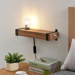 Lindby vegglampe Sverina, 40 cm, tre, støpsel, E27 Online