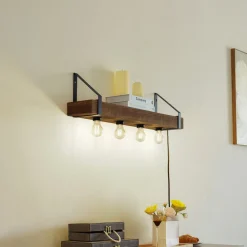 Lindby vegglampe Vatana, tre, støpsel, USB-port, 80 cm| Vegglamper