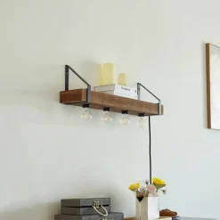 Lindby vegglampe Vatana, tre, støpsel, USB-port, 80 cm| Vegglamper