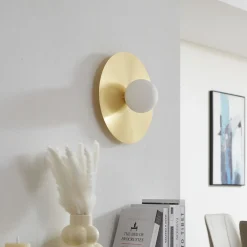 Lindby vegglampe Zain, gull/hvit, glass, Ø 33 cm, G9 Outlet