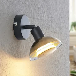Lindby veggspotlight Erin, svart/gull, Ø 12 cm, glass| Spotter I Tak