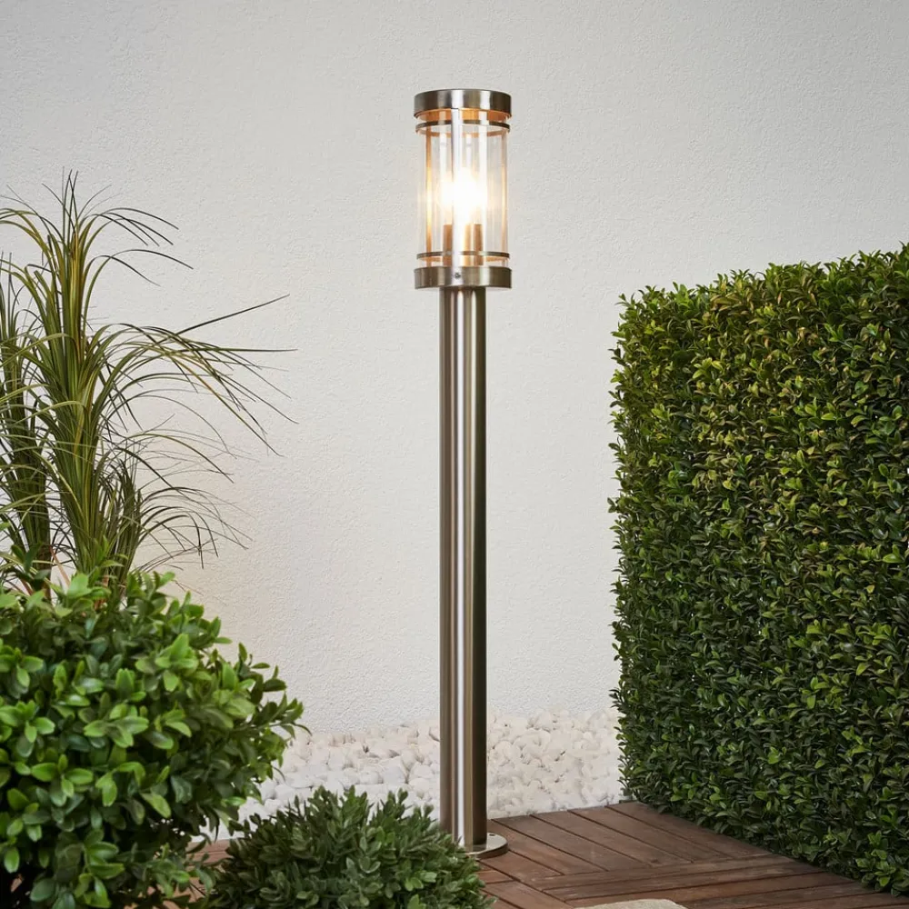 Lindby veilampe Djori, 80 cm, aluminiumsfarget, stål, E27| Sokkellamper|Gatebelysning, Pullert Belysning