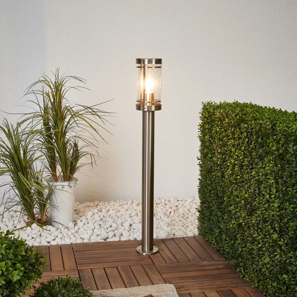 Lindby veilampe Djori, 80 cm, aluminiumsfarget, stål, E27| Sokkellamper|Gatebelysning, Pullert Belysning