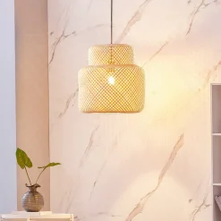 Lindby Venora hengelampe, Ø 40 cm, ett nivå, bambus, E27| Pendellamper