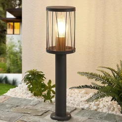 Lindby Yonan sokkellampe, rund, mørk grå, E27 Online