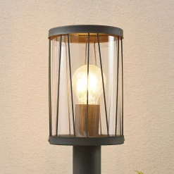 Lindby Yonan sokkellampe, rund, mørk grå, E27 Online