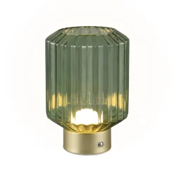 Reality Leuchten Lord LED-bordlampe, messing/grønn, høyde 19,5 cm, glass| Bordlamper