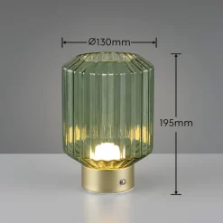 Reality Leuchten Lord LED-bordlampe, messing/grønn, høyde 19,5 cm, glass| Bordlamper