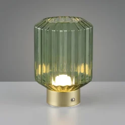 Reality Leuchten Lord LED-bordlampe, messing/grønn, høyde 19,5 cm, glass| Bordlamper