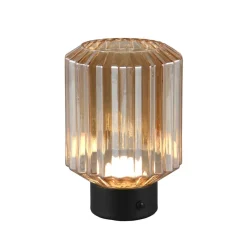 Reality Leuchten Lord LED-bordlampe, svart/amber, høyde 19,5 cm, glass| Bordlamper