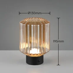 Reality Leuchten Lord LED-bordlampe, svart/amber, høyde 19,5 cm, glass| Bordlamper