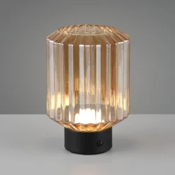 Reality Leuchten Lord LED-bordlampe, svart/amber, høyde 19,5 cm, glass| Bordlamper