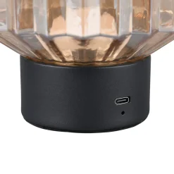 Reality Leuchten Lord LED-bordlampe, svart/amber, høyde 19,5 cm, glass| Bordlamper