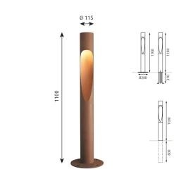 Louis Poulsen 830 rust 110cm dimbar veilampe med jording New