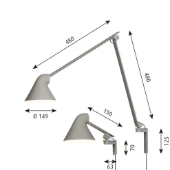 Louis Poulsen NJP LED-vegglampe kort arm, lysegrå Clearance