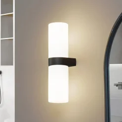 Lucande Basolo vegglampe til bad, svart, høyde 31,5 cm, glass| Vegglamper